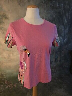 Dreamcatcher Vintage Pink Tshirt Embellished Flamingo Sequin Designs M